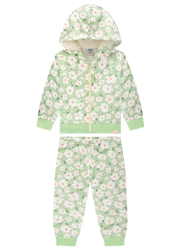 Marlan - Conjunto Jaqueta e Calça Tricot Floral Verde