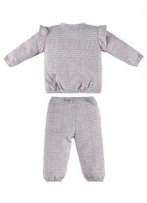 Up Baby - Conjunto Jaqueta e Calça Xadrez Jacquard Cinza - UP BABY