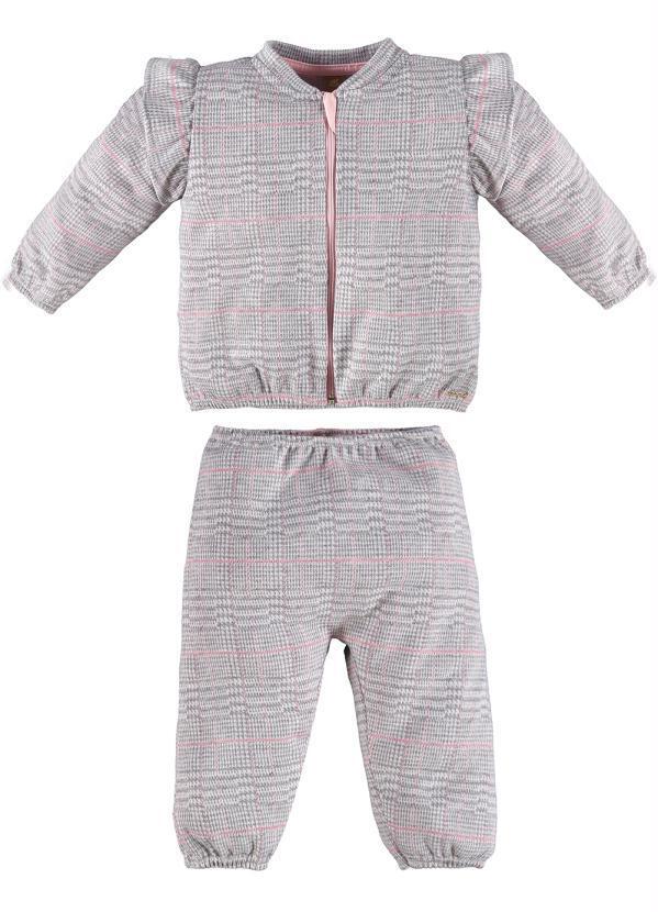 Up Baby - Conjunto Jaqueta e Calça Xadrez Jacquard Cinza