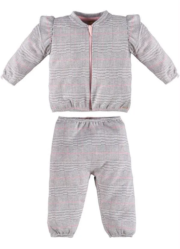 Up Baby - Conjunto Jaqueta e Calça Xadrez Jacquard Cinza