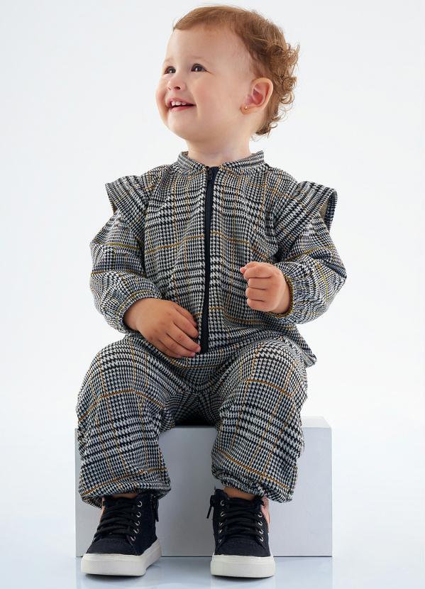 Up Baby - Conjunto Jaqueta e Calça Xadrez Jacquard Preto