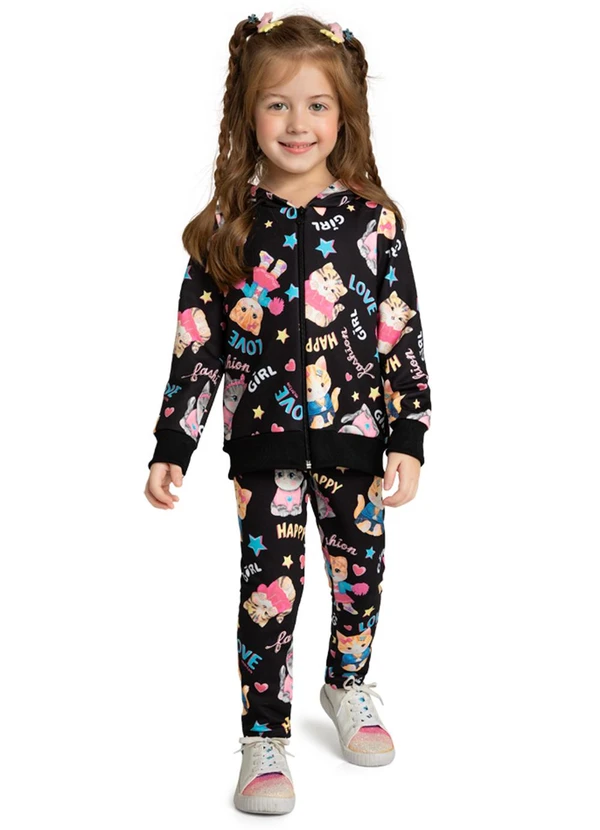 Marlan - Conjunto Jaqueta e Legging College Cats Preto