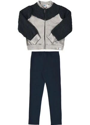 Marlan - Conjunto Jaqueta Moletom e Pelo e Legging Cinza - MARLAN