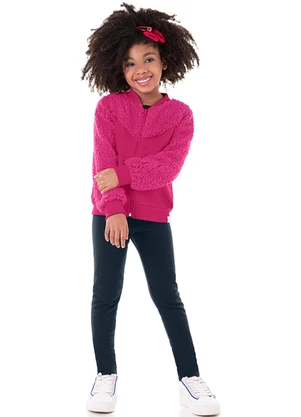 Marlan - Conjunto Jaqueta Moletom e Pelo e Legging Rosa - MARLAN
