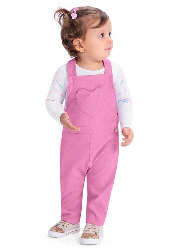 Alenice - Conjunto Jardineira Coração Menina Branco