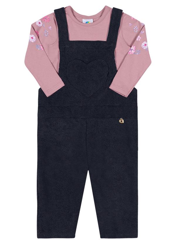 Alenice - Conjunto Jardineira Coração Menina Rosa 