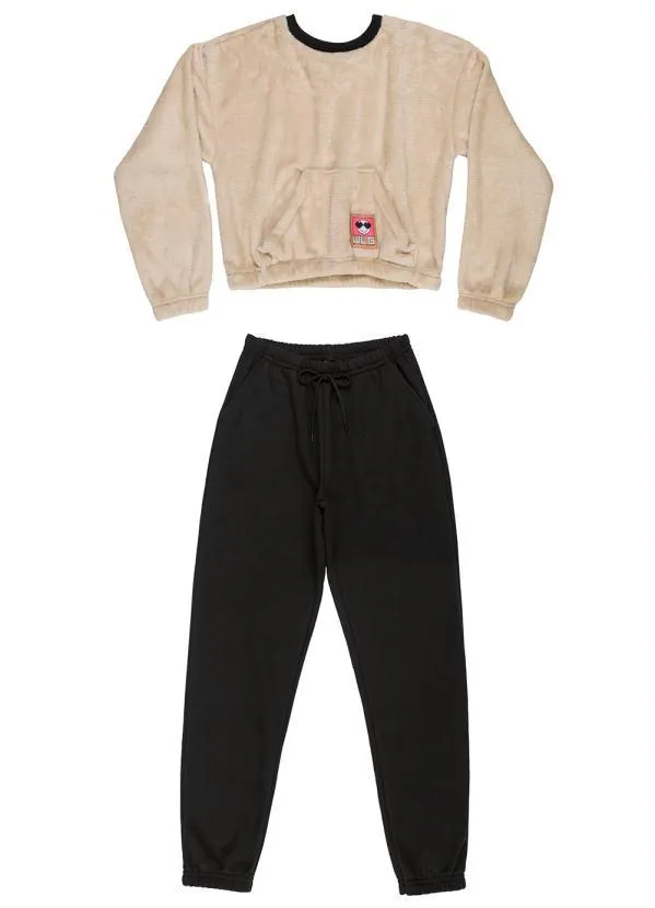Gloss - Conjunto Juvenil Blusão e Calça Moletom Bege 2
