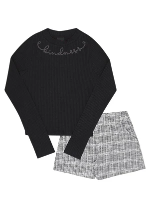 Pulla Bulla - Conjunto Juvenil Menina Malha Canelada Preto - PULLA BULLA