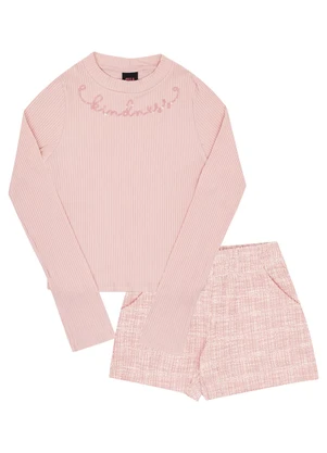 Pulla Bulla - Conjunto Juvenil Menina Malha Canelada Rosa - PULLA BULLA