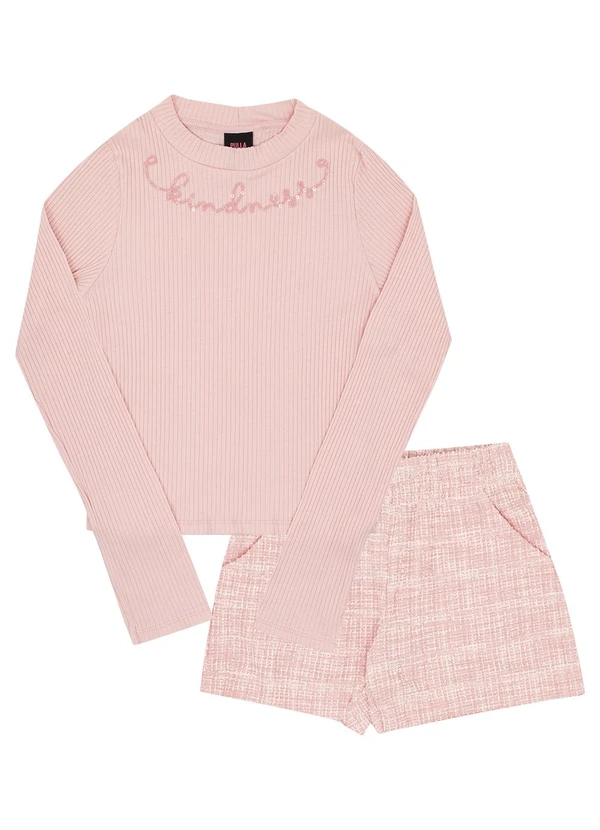 Pulla Bulla - Conjunto Juvenil Menina Malha Canelada Rosa 2