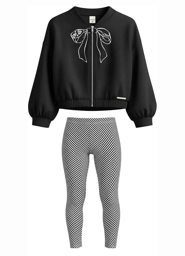 Carinhoso - Conjunto Laço com Bordado Preto