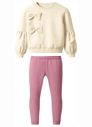Carinhoso - Conjunto Laços em Moletom Off White - CARINHOSO