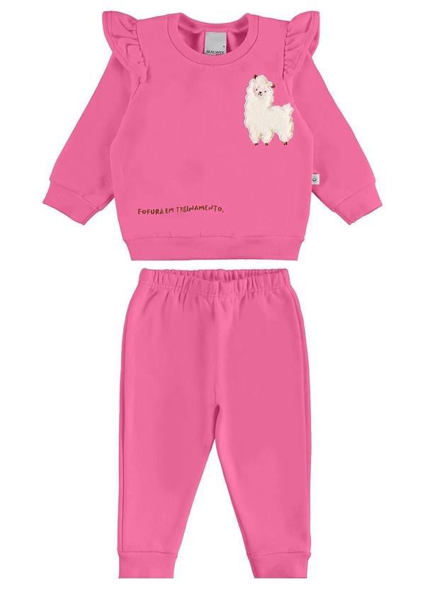Malwee Kids - Conjunto Lhama em Moletom  Rosa
