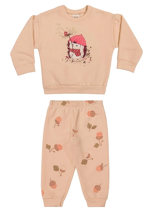 Elian - Conjunto Longo Bebê Menina Bichinho Fofo Bege