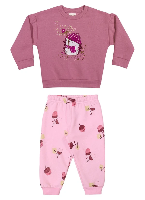 Elian - Conjunto Longo Bebê Menina Bichinho Fofo Rosa