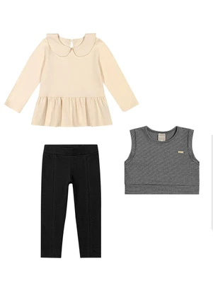 Colorittá - Conjunto Longo Bebê Menina com Colete Bege - COLORITTÁ