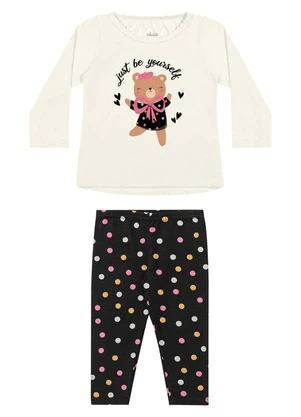 Elian - Conjunto Longo Bebê Menina com Estampa Bege - ELIAN