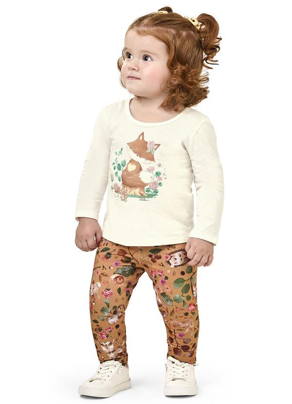 Elian - Conjunto Longo Bebê Menina Estampado Bege