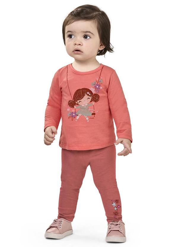 Elian - Conjunto Longo Bebê Menina Estampado Laranja