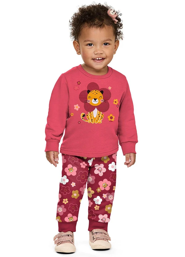 Elian - Conjunto Longo Bebê Menina Moletom Rosa