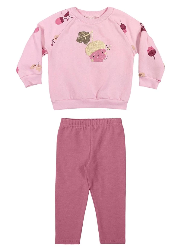 Elian - Conjunto Longo Bebê Menina Natureza Rosa