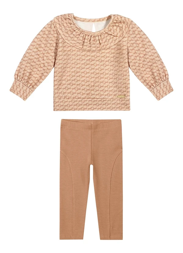 Colorittá - Conjunto Longo Bebê Menina Pied de Poule Marrom