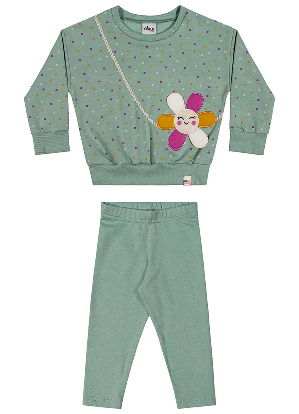 Elian - Conjunto Longo Bebê Menina Poá Verde