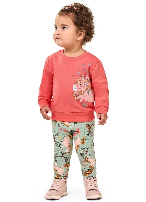 Elian - Conjunto Longo Bebê Menina Pôneis Laranja