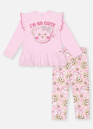 Abrange - Conjunto Longo Bebê Menina Ursa Rosa - ABRANGE