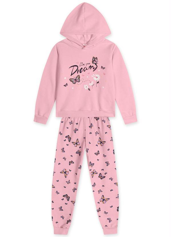 Marisol Play - Conjunto Longo Borboleta Moletom Infantil Rosa