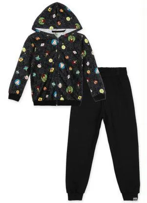 Lilica Ripilica - Conjunto Longo com Capuz Moletom Unissex Preto - LILICA RIPILICA