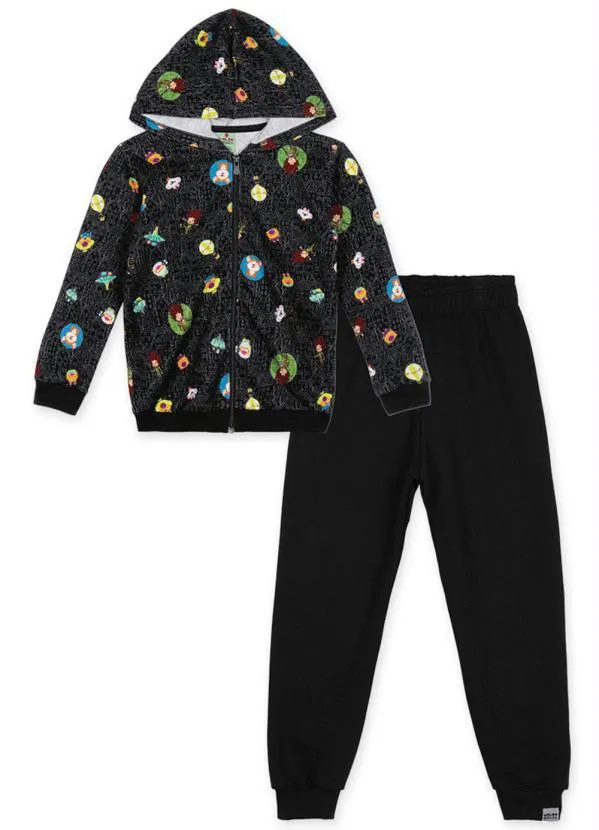 Lilica Ripilica - Conjunto Longo com Capuz Moletom Unissex Preto 1