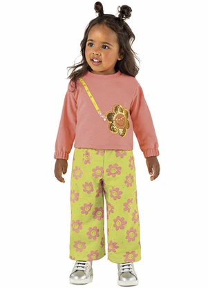 Marisol - Conjunto Longo Floral Moletom Infantil Laranja - MARISOL