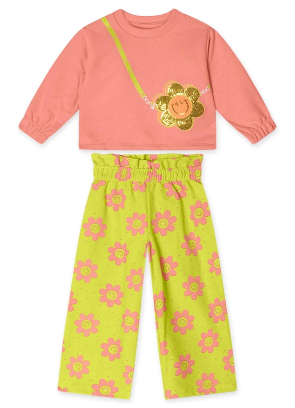 Marisol - Conjunto Longo Floral Moletom Infantil Laranja 2