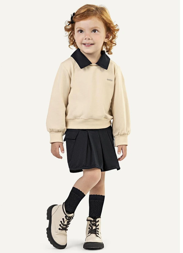 Colorittá - Conjunto Longo Infantil Manga Bufante Bege