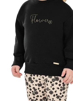 Colorittá - Conjunto Longo Infantil Menina Flowers Preto - COLORITTÁ