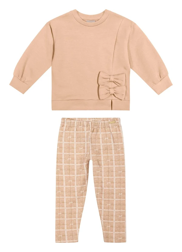Colorittá - Conjunto Longo Infantil Menina Laços Bege