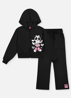 Abrange - Conjunto Longo Infantil Menina Panda Lover Preto - ABRANGE