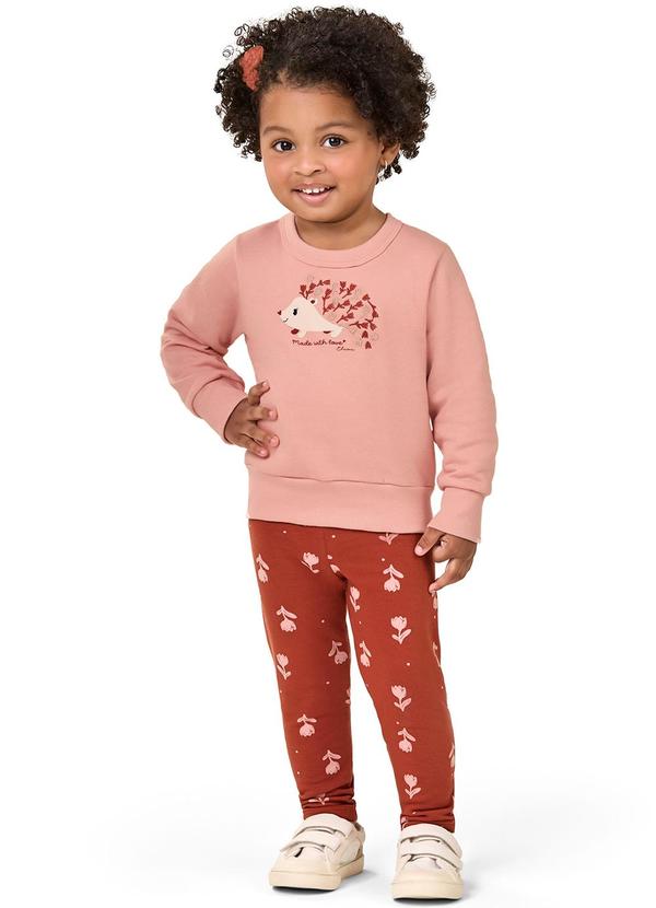 Elian - Conjunto Longo Infantil Moletom Estampado Rosa 1