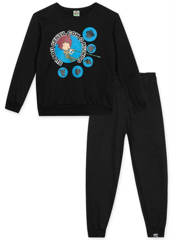 Lilica Ripilica - Conjunto Longo Infantil Unissex Preto