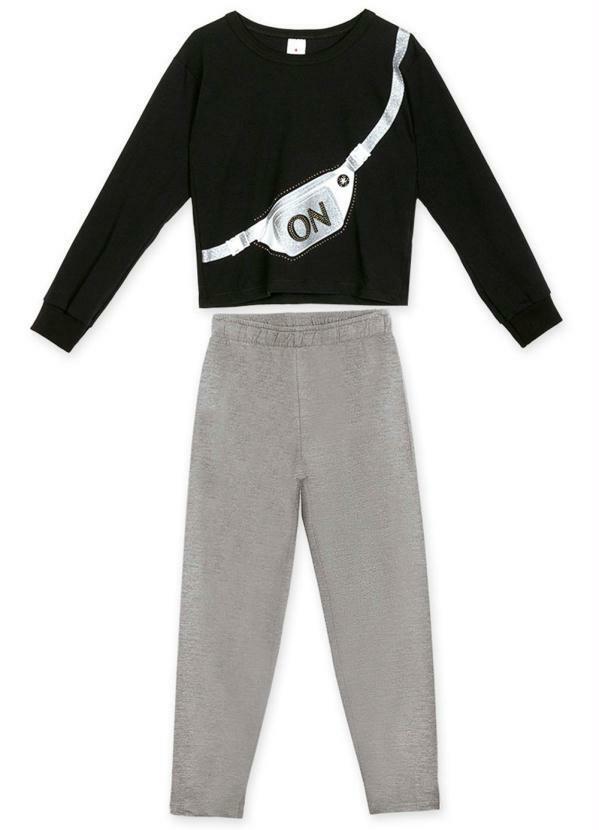 Marisol - Conjunto Longo Moletom Infantil Menina Preto