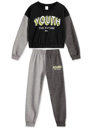 Marisol - Conjunto Longo Moletom Infantil Feminino Preto - MARISOL