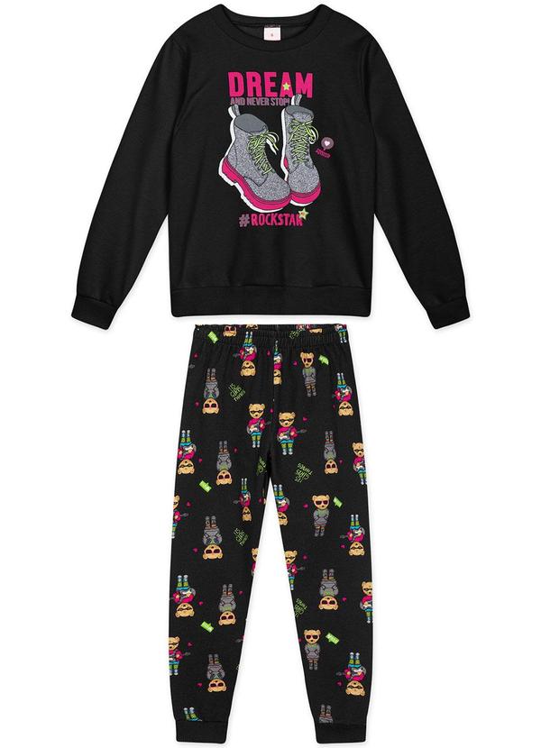 Marisol Play - Conjunto Longo Moletom Infantil Feminino Preto