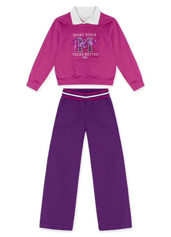 Marisol - Conjunto Longo Moletom Infantil Rosa 2
