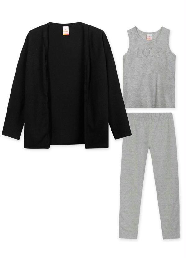 Marisol - Conjunto Longo Tricot e Malha Menina Preto