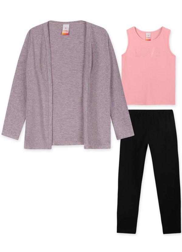 Marisol - Conjunto Longo Tricot e Malha Menina Rosa