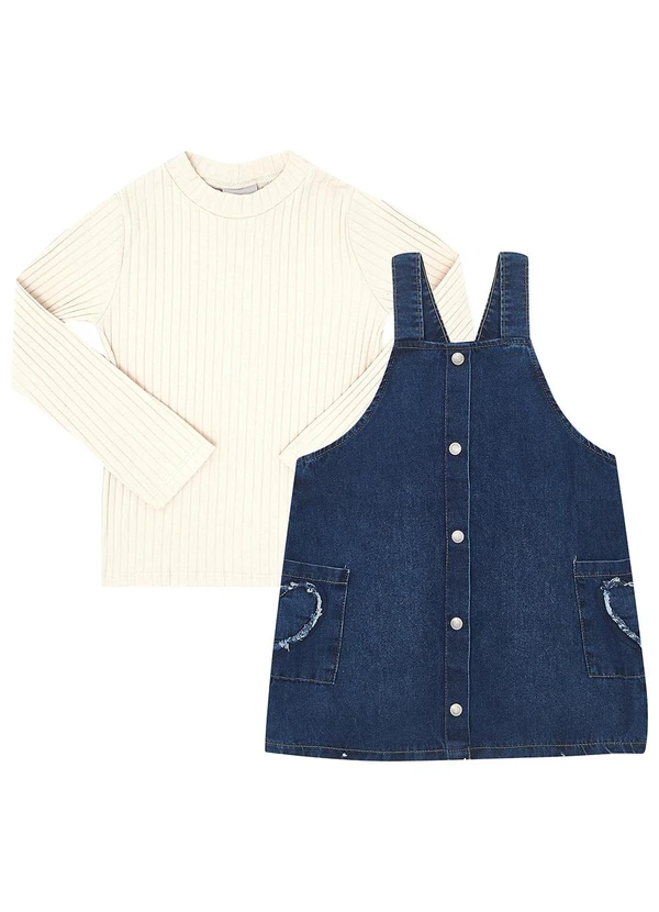 Pulla Bulla - Conjunto Malha Canelada e Jeans Bege