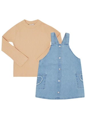 Pulla Bulla - Conjunto Malha Canelada e Jeans Bege - PULLA BULLA