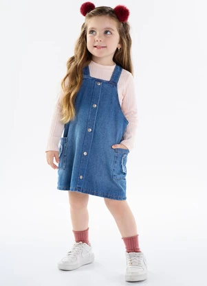 Pulla Bulla - Conjunto Malha Canelada e Jeans Rosa - PULLA BULLA