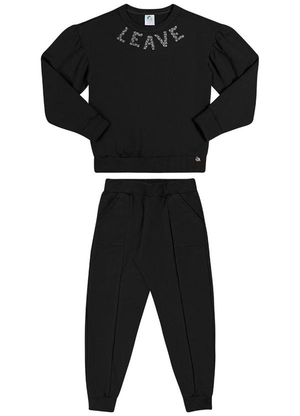 Alenice - Conjunto Manga Bufante Elegante Menina Preto 2